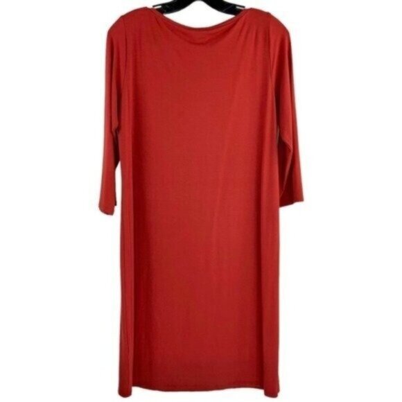 Eileen Fisher Rust Orange Jersey Shirt Dress - Picture 4 of 4